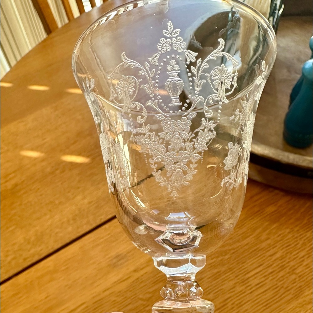 Tiffin-Franciscan Cherokee Rose Vintage Handblown Crystal Cordial glasses